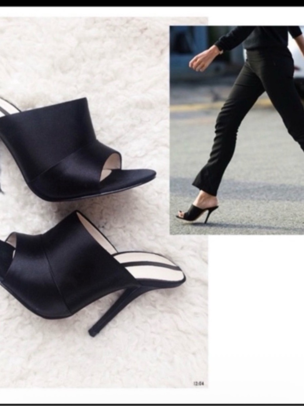 Zara Black Satin Open-Toe Mule Heels